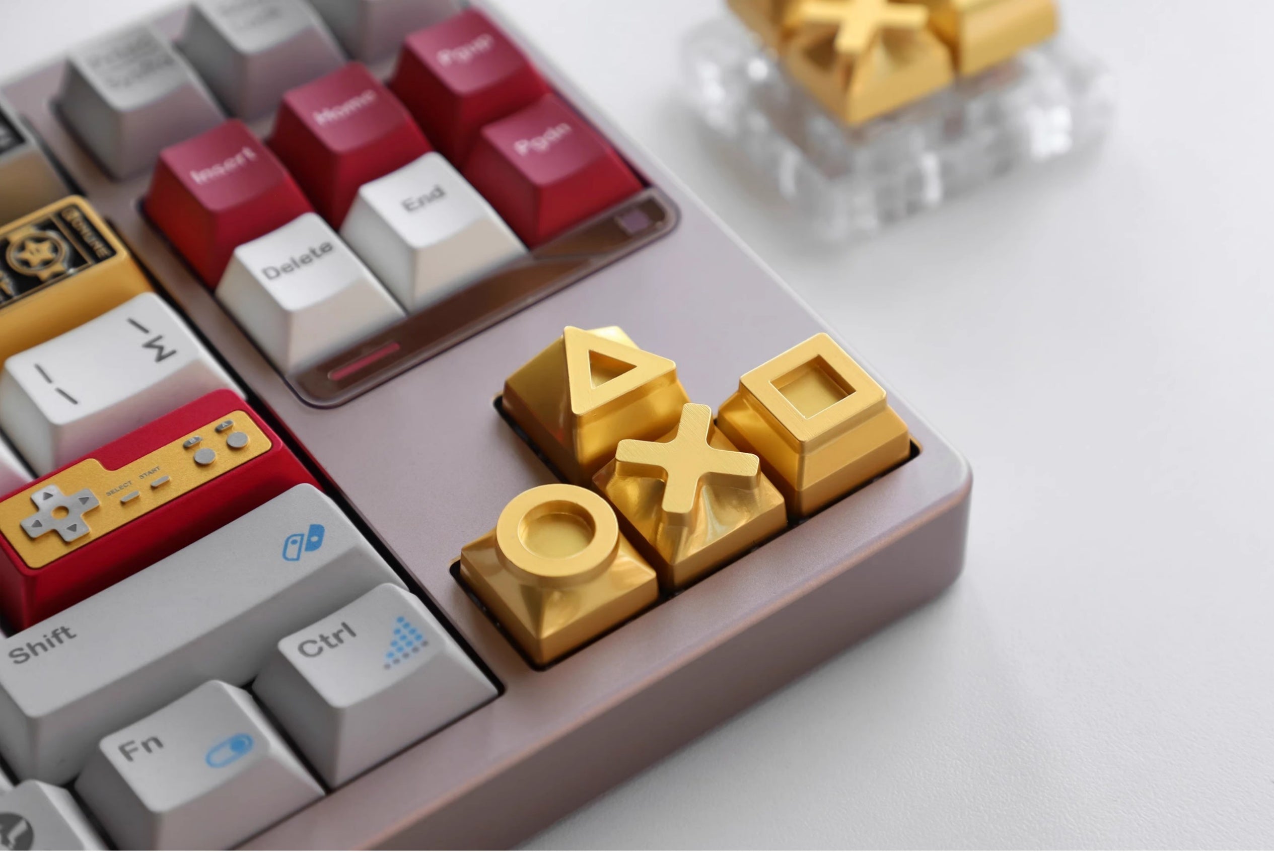 Game controller symbol metal Artisan Keycaps. Set of 4. Colorful / Gray