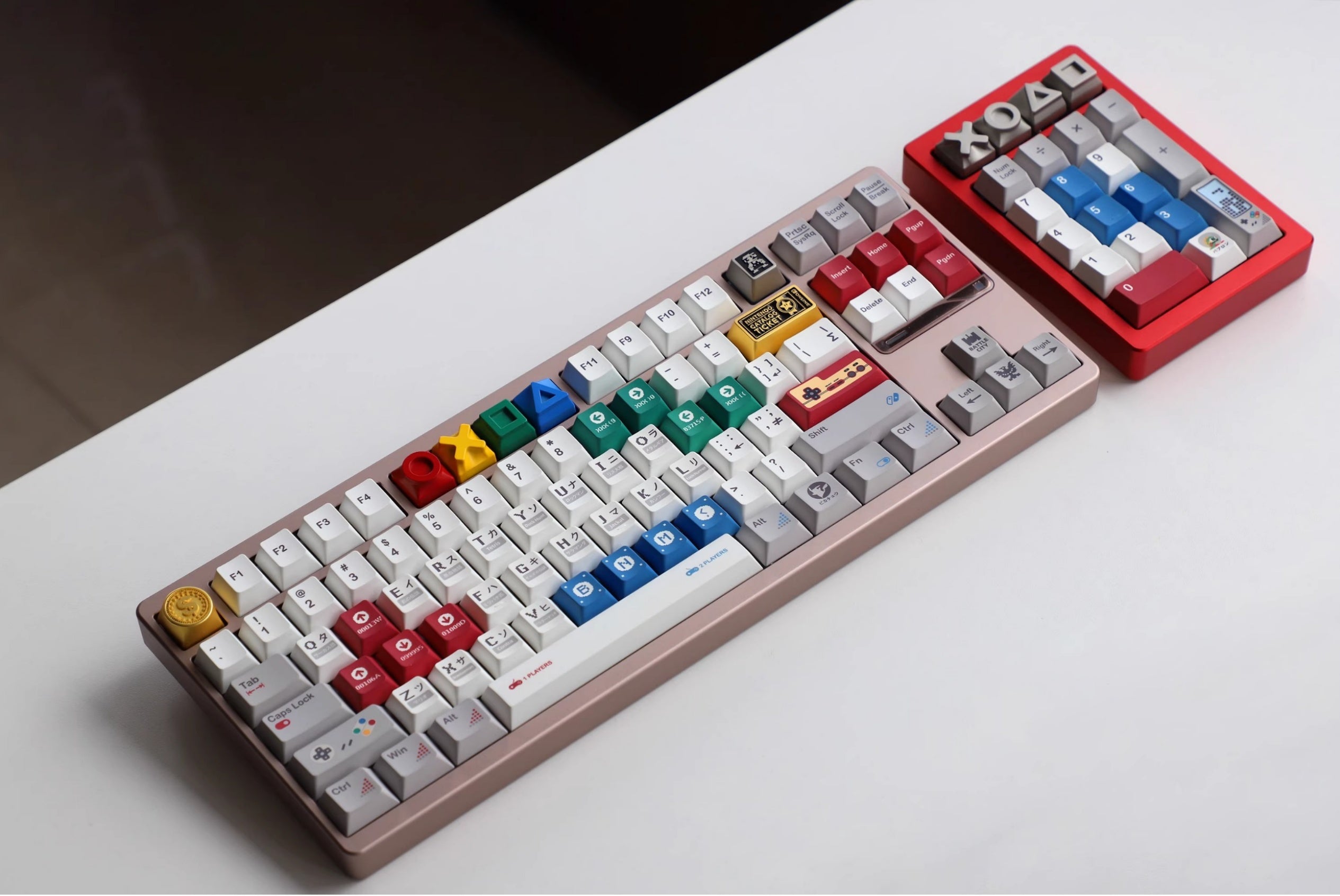 Game controller symbol metal Artisan Keycaps. Set of 4. Colorful / Gray