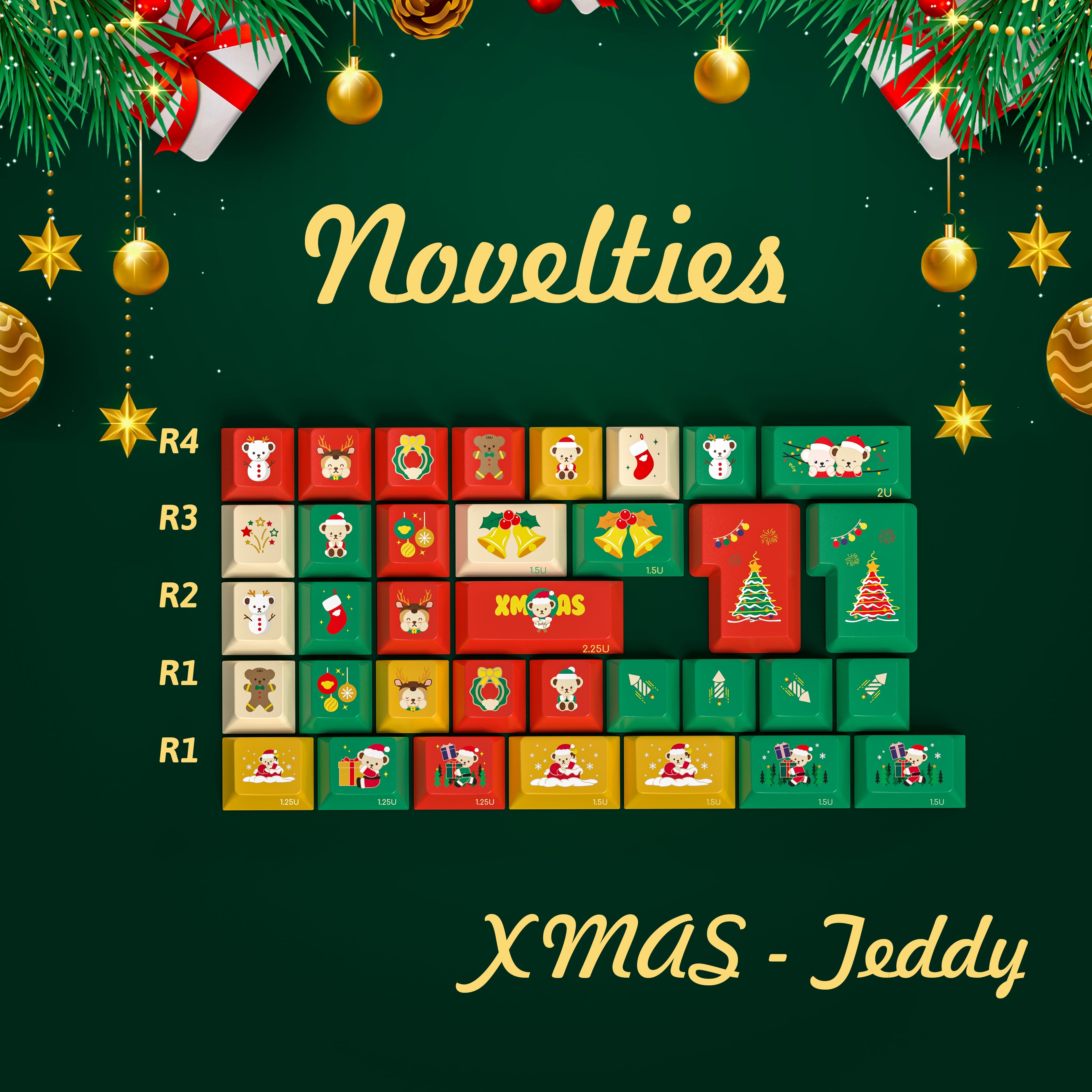 ALOHAKB Xmas-Teddy Bear Keycaps Set