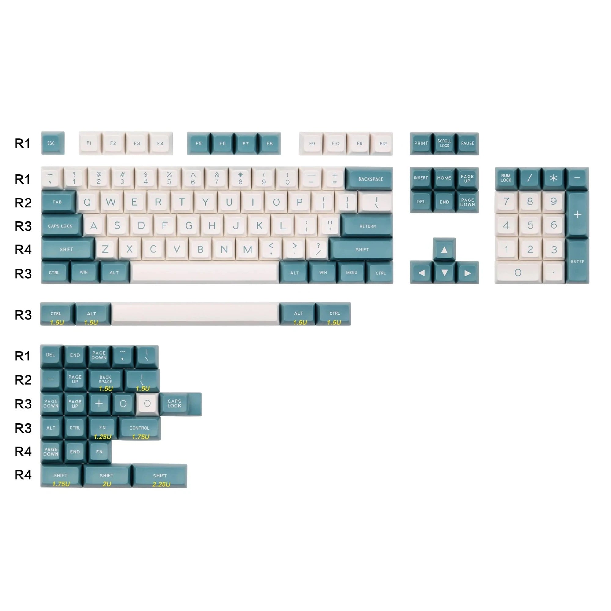 MAXKEY Green White SA Profile Doubleshot ABS Keycaps Set